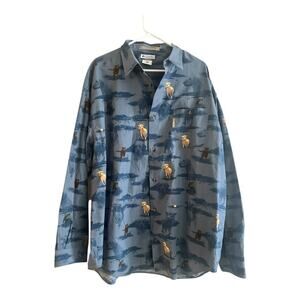 Columbia River Lodge Hunting Dog Print Button Down Shirt Men's XXL Cotton Shirt